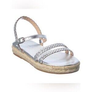 Stuart Weitzman Mykonos Silver Braided Leather Platform Espadrille Sandals Sz 10